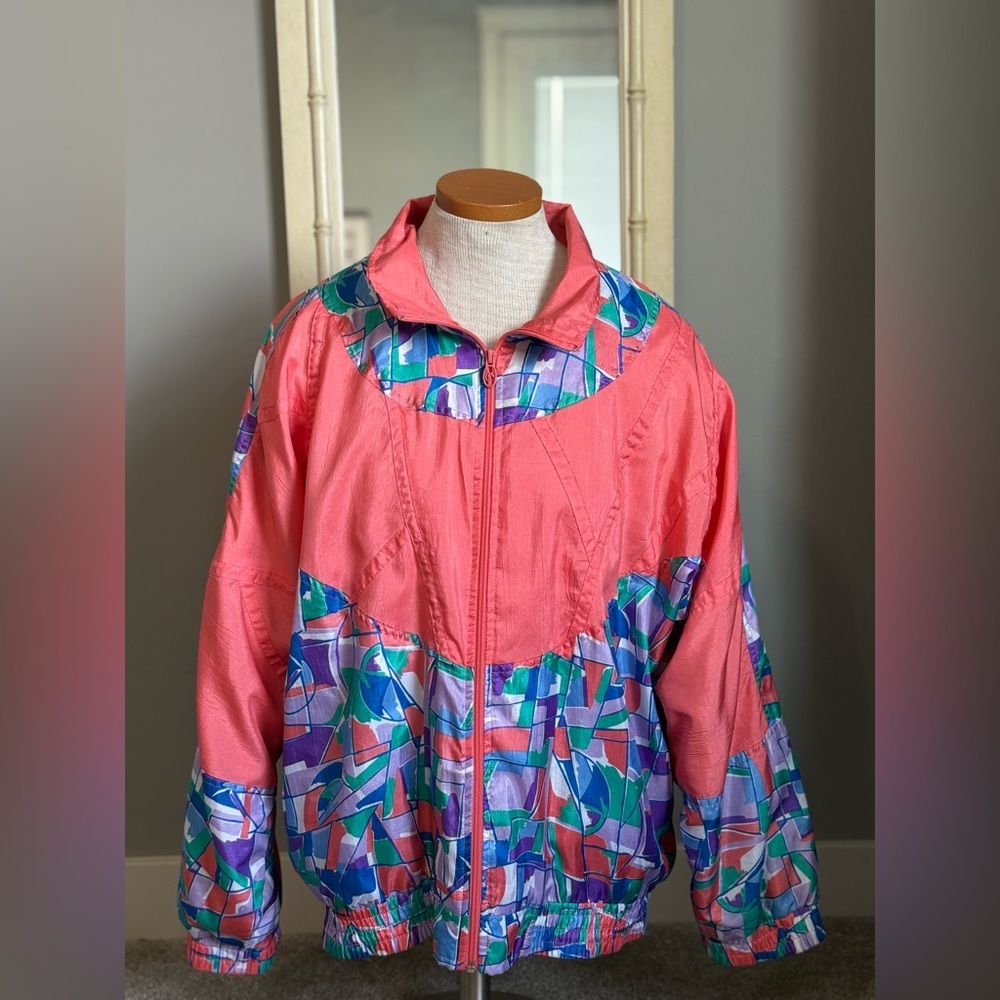 Vintage 90s Lavon by Cheerful Corps Colorful Geometric Windbreaker Track Jacket
